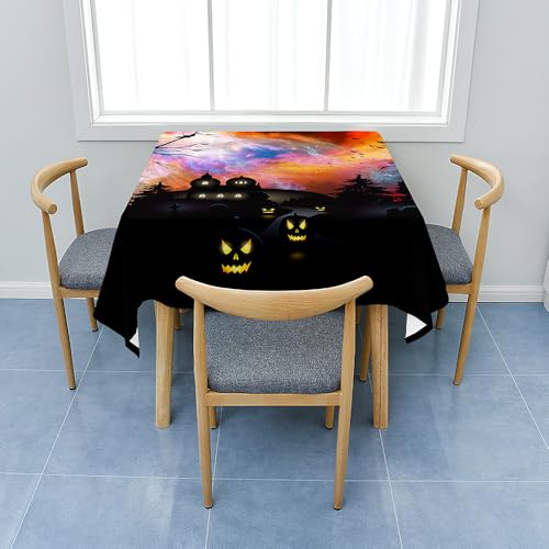 Fasbuy Halloween Tischdecke Abwaschbar mit Tischtuchklammern Quadratisch Tischdecken, Horror Kürbis Tischtuch aus Polyester mit Lotuseffekt, Tischwäsche für Küche (Kürbis,80x80cm) von Fasbuy