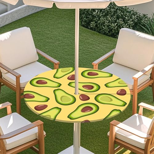 Fasbuy Obstdruck Rund Tischdecke mit Loch Zipper, Abwaschbar Lotuseffekt Tischdecken, Outdoor Tischdecke, Elastisch Rund Gartentischdecke, Table Cloth für Garten, Parteien (Avocado,L:114-137cm) von Fasbuy