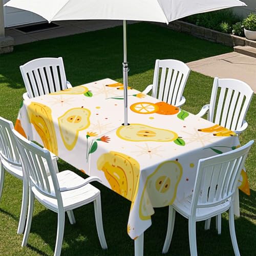 Fasbuy Obstdruck Tischdecke Abwaschbar Outdoor, Rechteckige Tischdecken mit Schirmloch und Reißverschluss, Gartentischdecke Geburtstag, Tischtuch für Terrasse, Garten, Party (Banane,305x152cm) von Fasbuy
