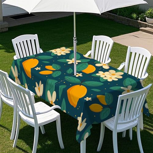 Fasbuy Obstdruck Tischdecke Abwaschbar Outdoor, Rechteckige Tischdecken mit Schirmloch und Reißverschluss, Gartentischdecke Geburtstag, Tischtuch für Terrasse, Garten, Party (Dunkelgrün,305x152cm) von Fasbuy