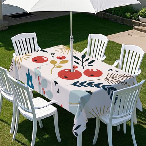 Fasbuy Obstdruck Tischdecke Abwaschbar Outdoor, Rechteckige Tischdecken mit Schirmloch und Reißverschluss, Gartentischdecke Geburtstag, Tischtuch für Terrasse, Garten, Party (Kirsche,305x152cm) von Fasbuy