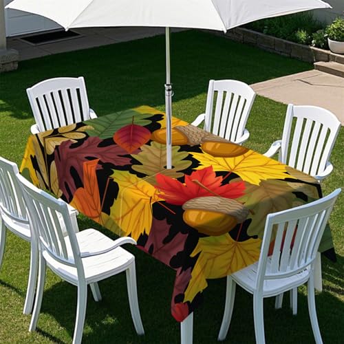 Fasbuy Pflanzen Blumen Tischdecke Outdoor, Rechteckige Tischdecke Abwaschbar, Tischdecken mit Schirmloch und Reißverschluss, Gartentischdecke für Terrasse, Garten, Party (Ahornblatt,305x152cm) von Fasbuy