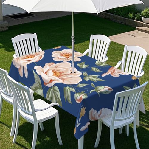 Fasbuy Pflanzen Blumen Tischdecke Outdoor, Rechteckige Tischdecke Abwaschbar, Tischdecken mit Schirmloch und Reißverschluss, Gartentischdecke für Terrasse, Garten, Party (Blume,305x152cm) von Fasbuy