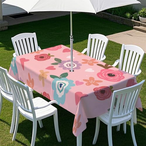 Fasbuy Pflanzen Blumen Tischdecke Outdoor, Rechteckige Tischdecke Abwaschbar, Tischdecken mit Schirmloch und Reißverschluss, Gartentischdecke für Terrasse, Garten, Party (Blumen,305x152cm) von Fasbuy