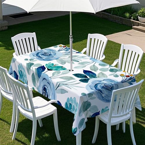 Fasbuy Pflanzen Blumen Tischdecke Outdoor, Rechteckige Tischdecke Abwaschbar, Tischdecken mit Schirmloch und Reißverschluss, Gartentischdecke für Terrasse, Garten, Party (Pflanze,305x152cm) von Fasbuy
