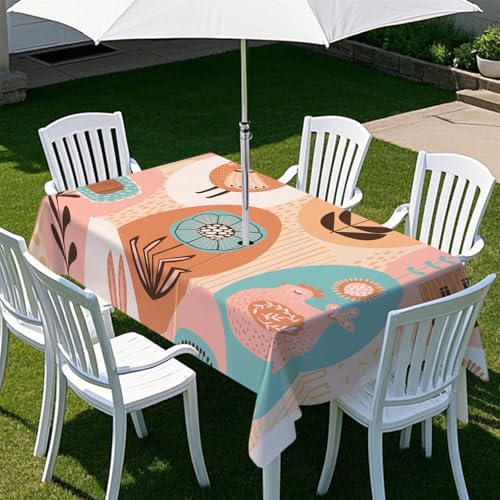 Fasbuy Pflanzen Blumen Tischdecke Outdoor, Rechteckige Tischdecke Abwaschbar, Tischdecken mit Schirmloch und Reißverschluss, Gartentischdecke für Terrasse, Garten, Party (Rosa,305x152cm) von Fasbuy