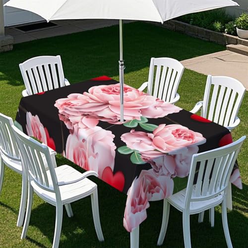 Fasbuy Pflanzen Blumen Tischdecke Outdoor, Rechteckige Tischdecke Abwaschbar, Tischdecken mit Schirmloch und Reißverschluss, Gartentischdecke für Terrasse, Garten, Party (Rose 2,305x152cm) von Fasbuy
