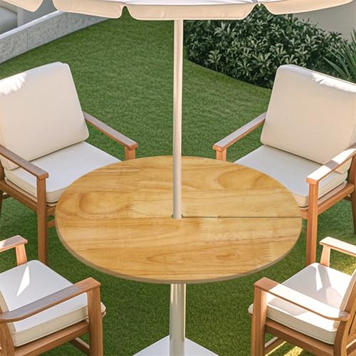 Fasbuy Rund Tischdecke mit Loch Zipper, Abwaschbar Lotuseffekt Tischdecken, Holzmaserung Tischdecke Outdoor wetterfest, Elastisch Rund Gartentischdecke, Table Cloth für Garten (Kamel,M) von Fasbuy