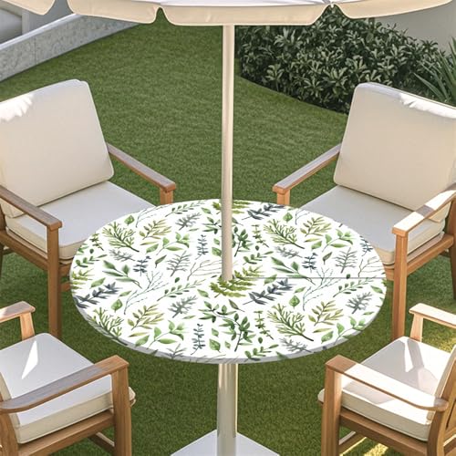 Fasbuy Rund Tischdecke mit Loch Zipper, Abwaschbar Lotuseffekt Tischdecken, Tropische Pflanzen Tischdecke Outdoor wetterfest, Elastisch Rund Gartentischdecke, Table Cloth für Garten (Gras,S) von Fasbuy