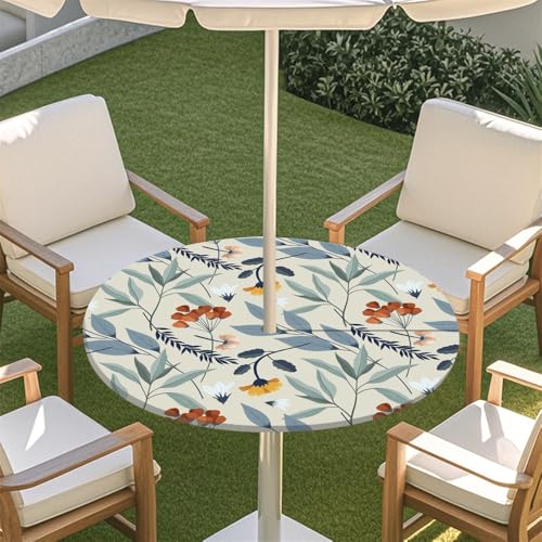 Fasbuy Rund Tischdecke mit Loch Zipper, Abwaschbar Lotuseffekt Tischdecken, Tropische Pflanzen Tischdecke Outdoor wetterfest, Elastisch Rund Gartentischdecke, Table Cloth für Garten (Khaki,S) von Fasbuy