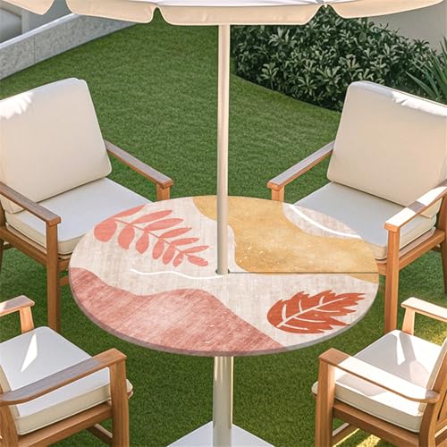 Fasbuy Rund Tischdecke mit Schirmloch und Reißverschluss, Wasserdicht Tischdecken,Tischdecke Abwaschbar,Elastischer Rand Gartentischdecke, Modern Pink Outdoor Table Cloth (Beige,79-89cm) von Fasbuy