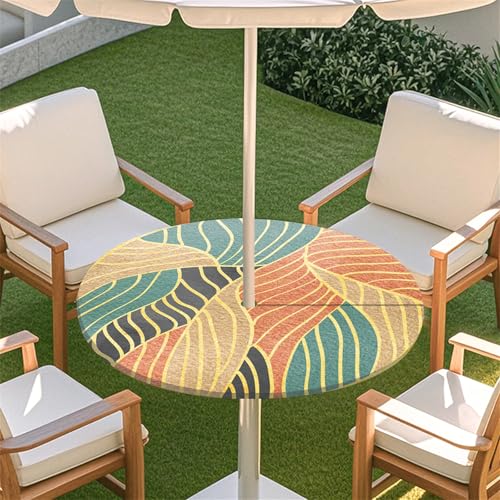 Fasbuy Rund Tischdecke mit Schirmloch und Reißverschluss, Wasserdicht Tischdecken,Tischdecke Abwaschbar,Elastischer Rand Gartentischdecke, Modern Pink Outdoor Table Cloth (Bunt,91-112cm) von Fasbuy