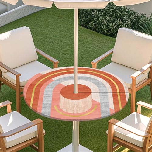 Fasbuy Rund Tischdecke mit Schirmloch und Reißverschluss, Wasserdicht Tischdecken,Tischdecke Abwaschbar,Elastischer Rand Gartentischdecke, Modern Pink Outdoor Table Cloth (Grau,114-137cm) von Fasbuy