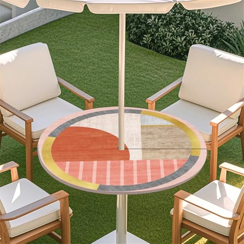 Fasbuy Rund Tischdecke mit Schirmloch und Reißverschluss, Wasserdicht Tischdecken,Tischdecke Abwaschbar,Elastischer Rand Gartentischdecke, Modern Pink Outdoor Table Cloth (Hellbraun,79-89cm) von Fasbuy
