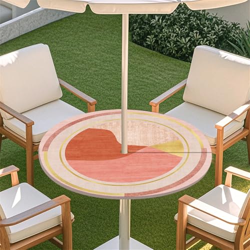 Fasbuy Rund Tischdecke mit Schirmloch und Reißverschluss, Wasserdicht Tischdecken,Tischdecke Abwaschbar,Elastischer Rand Gartentischdecke, Modern Pink Outdoor Table Cloth (Hellrosa,79-89cm) von Fasbuy