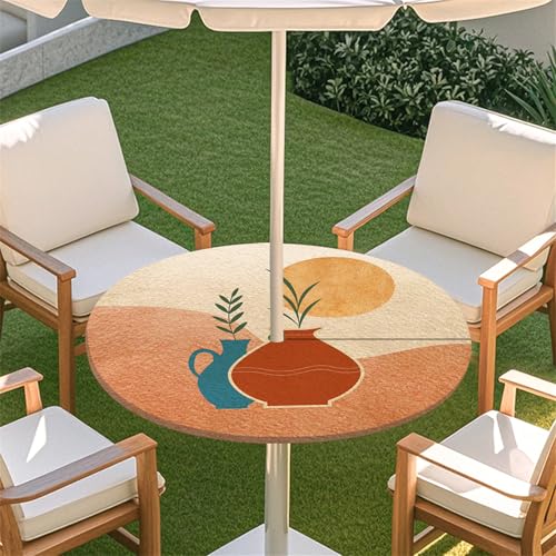 Fasbuy Rund Tischdecke mit Schirmloch und Reißverschluss, Wasserdicht Tischdecken,Tischdecke Abwaschbar,Elastischer Rand Gartentischdecke, Modern Pink Outdoor Table Cloth (Nordisch,79-89cm) von Fasbuy
