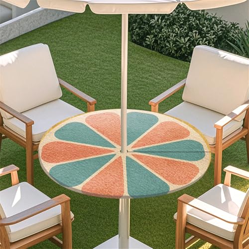 Fasbuy Rund Tischdecke mit Schirmloch und Reißverschluss, Wasserdicht Tischdecken,Tischdecke Abwaschbar,Elastischer Rand Gartentischdecke, Modern Pink Outdoor Table Cloth (Orangeblau,114-137cm) von Fasbuy