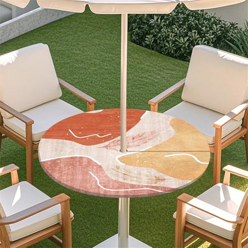Fasbuy Rund Tischdecke mit Schirmloch und Reißverschluss, Wasserdicht Tischdecken,Tischdecke Abwaschbar,Elastischer Rand Gartentischdecke, Modern Pink Outdoor Table Cloth (Rosa,91-112cm) von Fasbuy