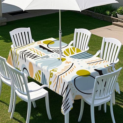 Fasbuy Skandinavischer Stil Tischdecke Abwaschbar Outdoor, Rechteckige Tischdecken mit Schirmloch und Reißverschluss, Gartentischdecke Geburtstag, Tischtuch für Terrasse, Garten (Gelb,305x152cm) von Fasbuy