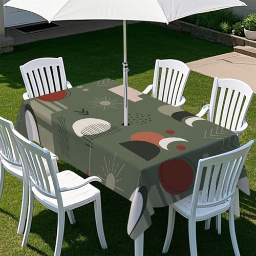 Fasbuy Skandinavischer Stil Tischdecke Abwaschbar Outdoor, Rechteckige Tischdecken mit Schirmloch und Reißverschluss, Gartentischdecke Geburtstag, Tischtuch für Terrasse, Garten (Oliv,305x152cm) von Fasbuy