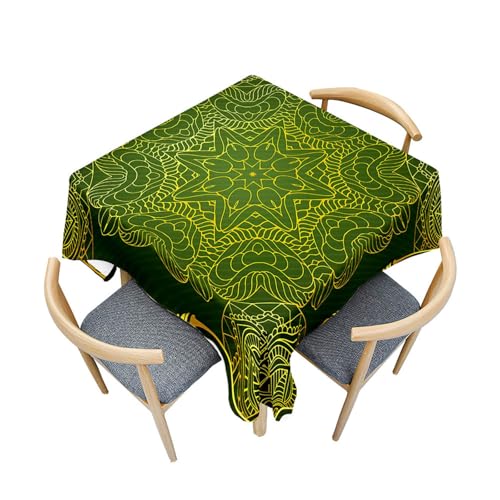 Fasbuy Square Kitchen Tablecloth, Mandala Style Wipe Clean Stain Resistant Table Cloth Spill-Proof Dust-Proof Party Tablecloth Elegant Table Cloth for Dinner, 4 Clip (Dunkelgrün,120x120cm) von Fasbuy