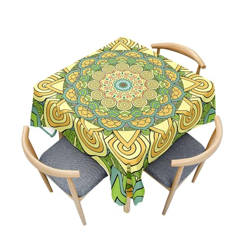 Fasbuy Square Kitchen Tablecloth, Mandala Style Wipe Clean Stain Resistant Table Cloth Spill-Proof Dust-Proof Party Tablecloth Elegant Table Cloth for Dinner, 4 Clip (Gelb,150x150cm) von Fasbuy