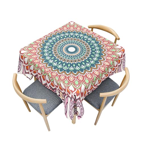Fasbuy Square Kitchen Tablecloth, Mandala Style Wipe Clean Stain Resistant Table Cloth Spill-Proof Dust-Proof Party Tablecloth Elegant Table Cloth for Dinner, 4 Clip (Kaleidoskop,120x120cm) von Fasbuy