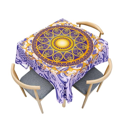 Fasbuy Square Kitchen Tablecloth, Mandala Style Wipe Clean Stain Resistant Table Cloth Spill-Proof Dust-Proof Party Tablecloth Elegant Table Cloth for Dinner, 4 Clip (Lila,140x140cm) von Fasbuy