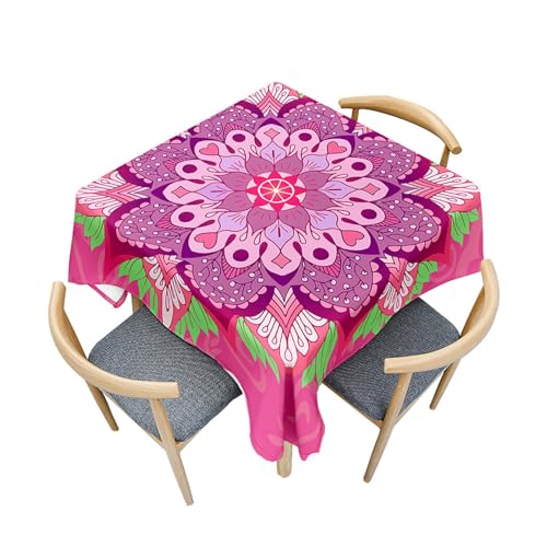 Fasbuy Square Kitchen Tablecloth, Mandala Style Wipe Clean Stain Resistant Table Cloth Spill-Proof Dust-Proof Party Tablecloth Elegant Table Cloth for Dinner, 4 Clip (Rosenrot,200x200cm) von Fasbuy