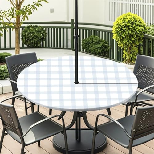 Fasbuy Süßes Plaid-Stil Rund Tischdecke mit Loch Zipper, Abwaschbar Lotuseffekt Tischdecken, Outdoor Tischdecke, Elastisch Rund Gartentischdecke, Table Cloth für Garten (Blau,S:79-89cm) von Fasbuy