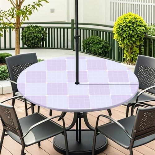 Fasbuy Süßes Plaid-Stil Rund Tischdecke mit Loch Zipper, Abwaschbar Lotuseffekt Tischdecken, Outdoor Tischdecke, Elastisch Rund Gartentischdecke, Table Cloth für Garten (Lila,S:79-89cm) von Fasbuy
