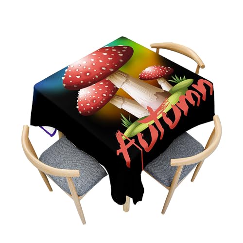 Fasbuy Tischdecke Abwaschbar, 3D-Pilze Quadratisch TischdeckenTischtuch aus Polyester Wasserabweisend mit Lotuseffekt, Draußen Tischwäsche Tischtuchklammern (Black,200x200cm) von Fasbuy