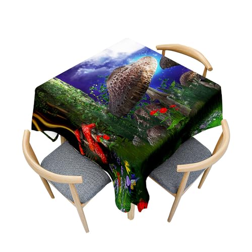 Fasbuy Tischdecke Abwaschbar, 3D-Pilze Quadratisch TischdeckenTischtuch aus Polyester Wasserabweisend mit Lotuseffekt, Draußen Tischwäsche Tischtuchklammern (Dark Blue,100x100cm) von Fasbuy