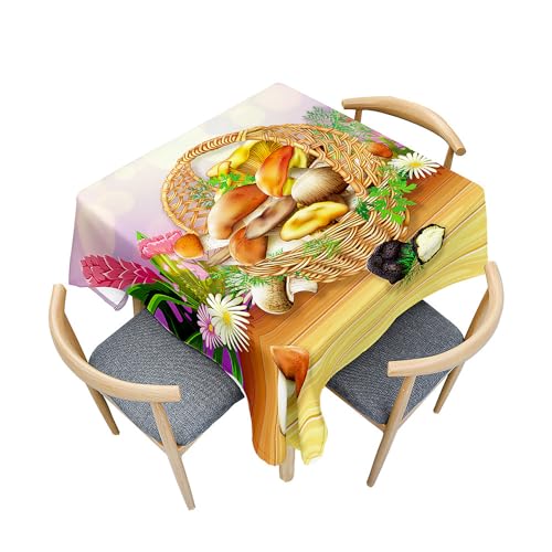 Fasbuy Tischdecke Abwaschbar, 3D-Pilze Quadratisch TischdeckenTischtuch aus Polyester Wasserabweisend mit Lotuseffekt, Draußen Tischwäsche Tischtuchklammern (Orange,180x180cm) von Fasbuy