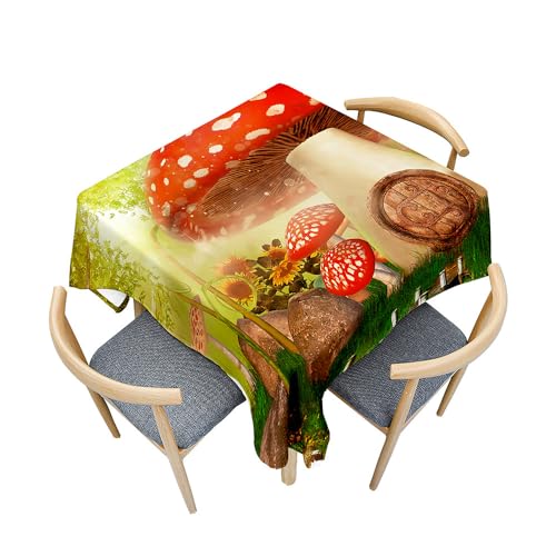 Fasbuy Tischdecke Abwaschbar, 3D-Pilze Quadratisch TischdeckenTischtuch aus Polyester Wasserabweisend mit Lotuseffekt, Draußen Tischwäsche Tischtuchklammern (Yellow,150x150cm) von Fasbuy