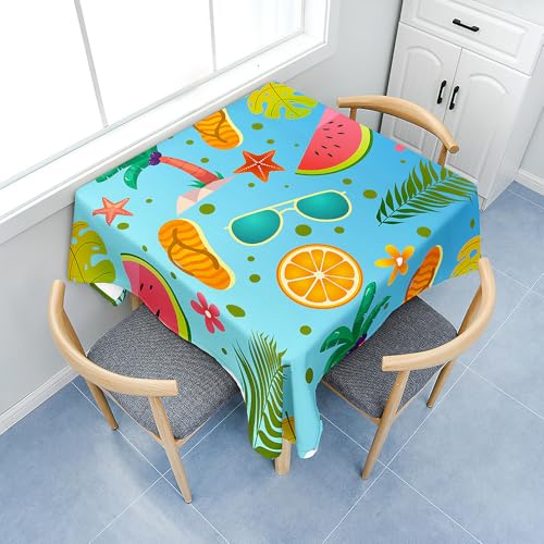 Fasbuy Tischdecke Abwaschbar, Quadratisch TischdeckenTischtuch aus Polyester Wasserabweisend mit Lotuseffekt, Draußen Tischwäsche Tischtuchklammern, 3D Kokospalmen (Blau,60x60cm) von Fasbuy