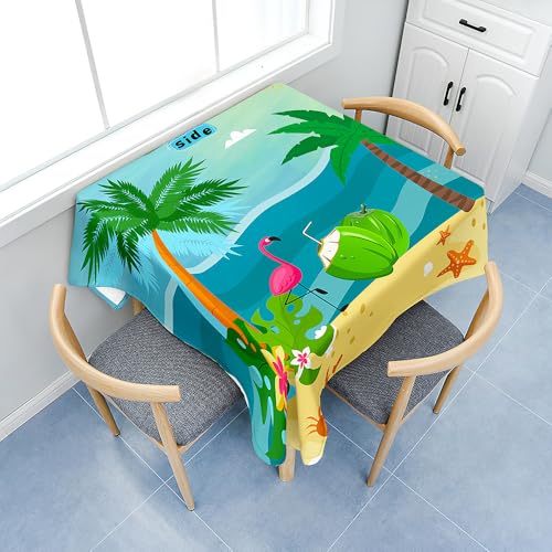Fasbuy Tischdecke Abwaschbar, Quadratisch TischdeckenTischtuch aus Polyester Wasserabweisend mit Lotuseffekt, Draußen Tischwäsche Tischtuchklammern, 3D Kokospalmen (Grün,80x80cm) von Fasbuy