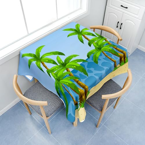 Fasbuy Tischdecke Abwaschbar, Quadratisch TischdeckenTischtuch aus Polyester Wasserabweisend mit Lotuseffekt, Draußen Tischwäsche Tischtuchklammern, 3D Kokospalmen (Hellblau,80x80cm) von Fasbuy
