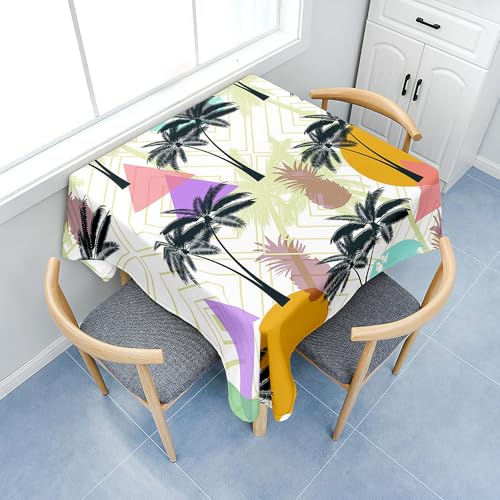 Fasbuy Tischdecke Abwaschbar, Quadratisch TischdeckenTischtuch aus Polyester Wasserabweisend mit Lotuseffekt, Draußen Tischwäsche Tischtuchklammern, 3D Kokospalmen (Khaki,60x60cm) von Fasbuy