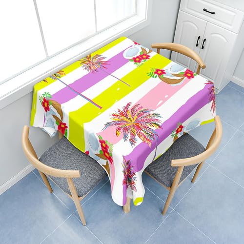 Fasbuy Tischdecke Abwaschbar, Quadratisch TischdeckenTischtuch aus Polyester Wasserabweisend mit Lotuseffekt, Draußen Tischwäsche Tischtuchklammern, 3D Kokospalmen (Rosa,60x60cm) von Fasbuy