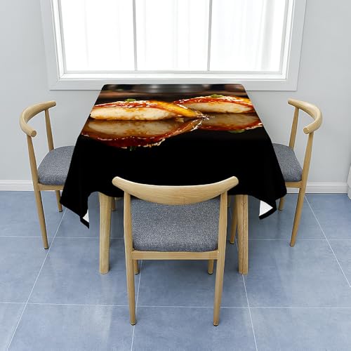 Fasbuy Tischdecke Abwaschbar, Quadratisch TischdeckenTischtuch aus Polyester Wasserabweisend mit Lotuseffekt, Draußen Tischwäsche Tischtuchklammern, 3D Sushi-Muster (Stil 1,150x150cm) von Fasbuy