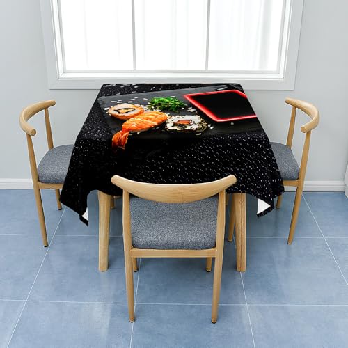 Fasbuy Tischdecke Abwaschbar, Quadratisch TischdeckenTischtuch aus Polyester Wasserabweisend mit Lotuseffekt, Draußen Tischwäsche Tischtuchklammern, 3D Sushi-Muster (Stil 2,85x85cm) von Fasbuy
