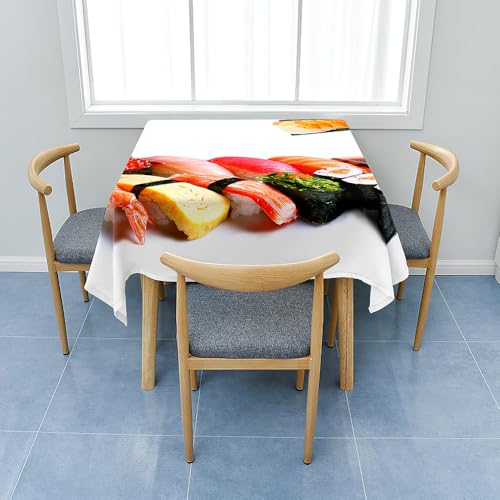 Fasbuy Tischdecke Abwaschbar, Quadratisch TischdeckenTischtuch aus Polyester Wasserabweisend mit Lotuseffekt, Draußen Tischwäsche Tischtuchklammern, 3D Sushi-Muster (Stil 3,60x60cm) von Fasbuy