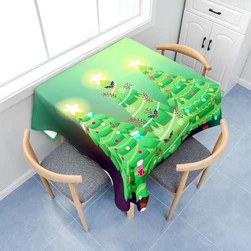 Fasbuy Tischdecke Abwaschbar, Quadratisch TischdeckenTischtuch aus Polyester Wasserabweisend mit Lotuseffekt Draußen Tischwäsche Tischtuchklammern (Weihnachten 1,200x200cm) von Fasbuy