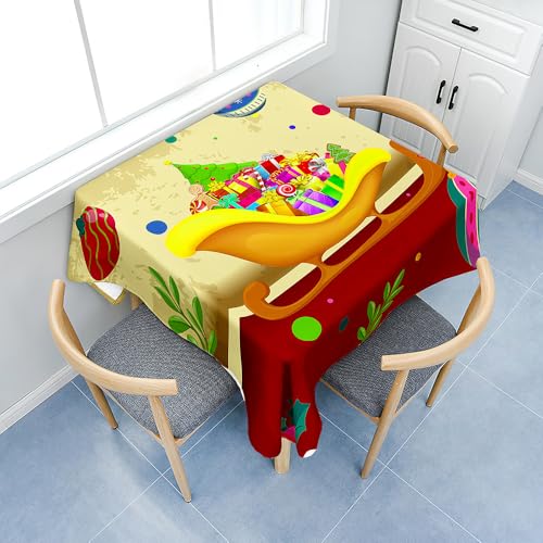 Fasbuy Tischdecke Abwaschbar, Quadratisch TischdeckenTischtuch aus Polyester Wasserabweisend mit Lotuseffekt Draußen Tischwäsche Tischtuchklammern (Weihnachten 2,200x200cm) von Fasbuy