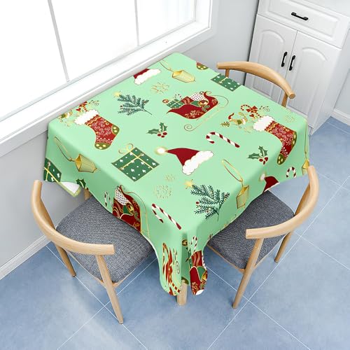 Fasbuy Tischdecke Abwaschbar, Quadratisch TischdeckenTischtuch aus Polyester Wasserabweisend mit Lotuseffekt Draußen Tischwäsche Tischtuchklammern (Weihnachten 3,180x180cm) von Fasbuy