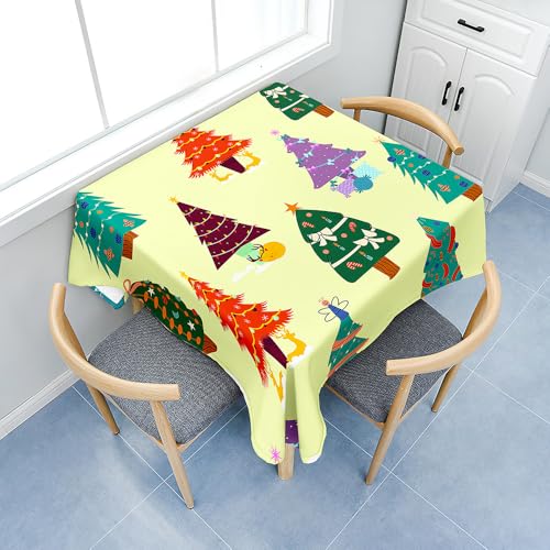 Fasbuy Tischdecke Abwaschbar, Quadratisch TischdeckenTischtuch aus Polyester Wasserabweisend mit Lotuseffekt Draußen Tischwäsche Tischtuchklammern (Weihnachten 4,140x140cm) von Fasbuy