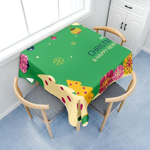 Fasbuy Tischdecke Abwaschbar, Quadratisch TischdeckenTischtuch aus Polyester Wasserabweisend mit Lotuseffekt Draußen Tischwäsche Tischtuchklammern (Weihnachten 5,90x90cm) von Fasbuy