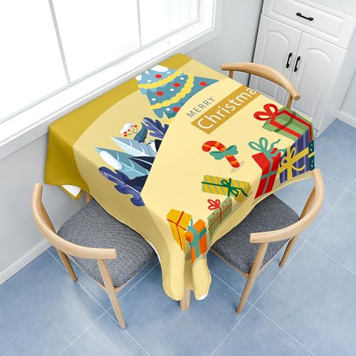 Fasbuy Tischdecke Abwaschbar, Quadratisch TischdeckenTischtuch aus Polyester Wasserabweisend mit Lotuseffekt Draußen Tischwäsche Tischtuchklammern (Weihnachten 6,100x100cm) von Fasbuy