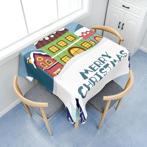 Fasbuy Tischdecke Abwaschbar, Quadratisch TischdeckenTischtuch aus Polyester Wasserabweisend mit Lotuseffekt Draußen Tischwäsche Tischtuchklammern (Weihnachten 7,90x90cm) von Fasbuy